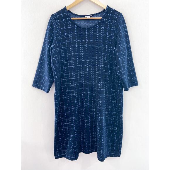 J. Jill Women's Navy Textured Shift Dress sz Large Petite 3/4 Sleeve Ribbed - Picture 1 of 8